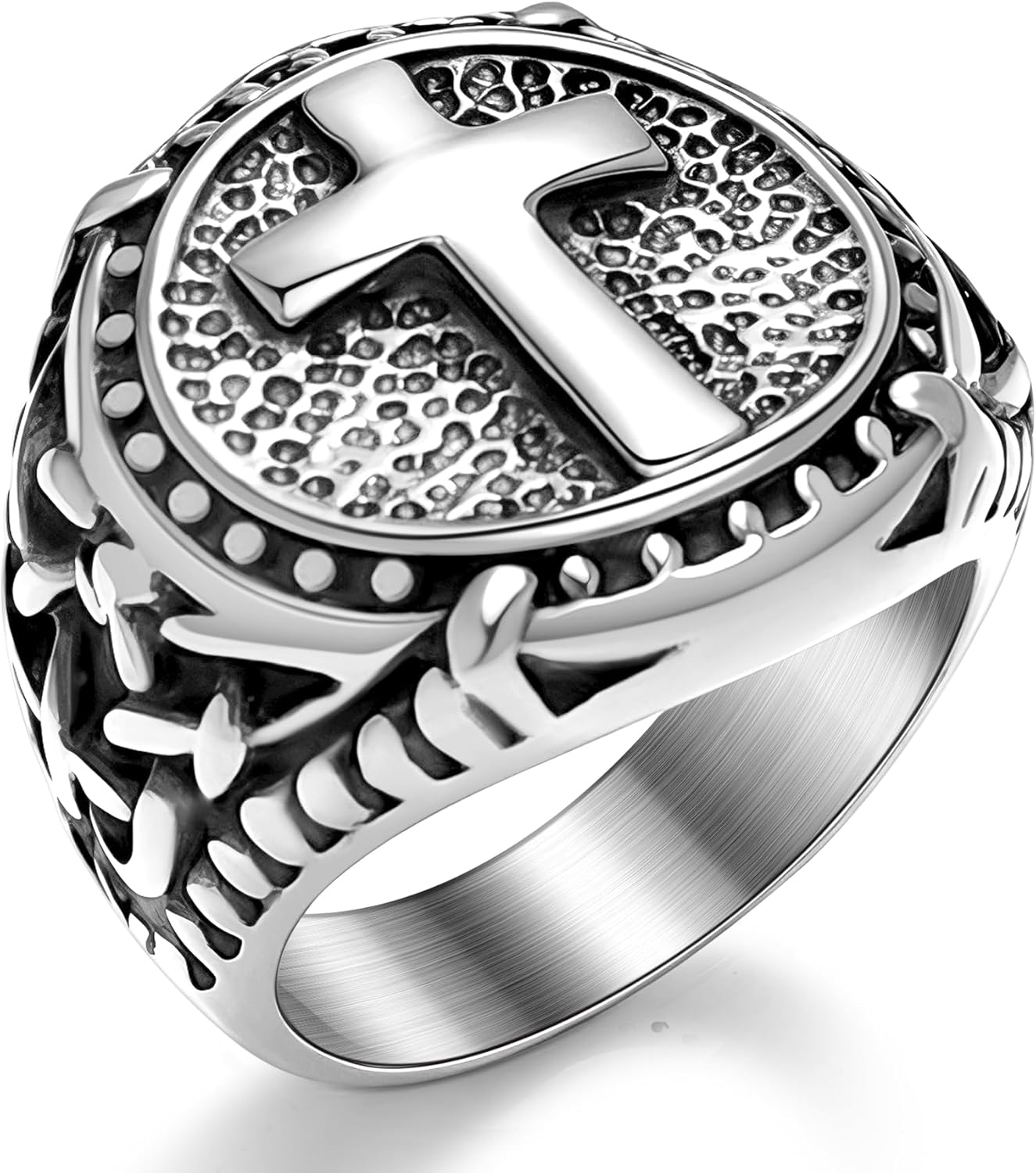 Cross Ring for Men Stainless Steel Celtic Knot Ring, 18K Gold/Black Metal, Retro Religious Chrisitan Cross Ring Norse Viking Battle Axe Cross Ring, Size 7-13, with Gift Box