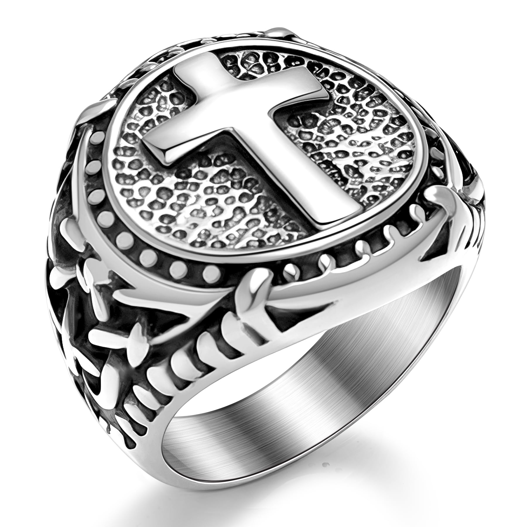 Oaldilee Cross Ring for Men Stainless Steel Celtic Knot Ring, 18K Gold/Black Metal, Retro Religious Chrisitan Cross Ring Norse Viking Battle Axe Cross