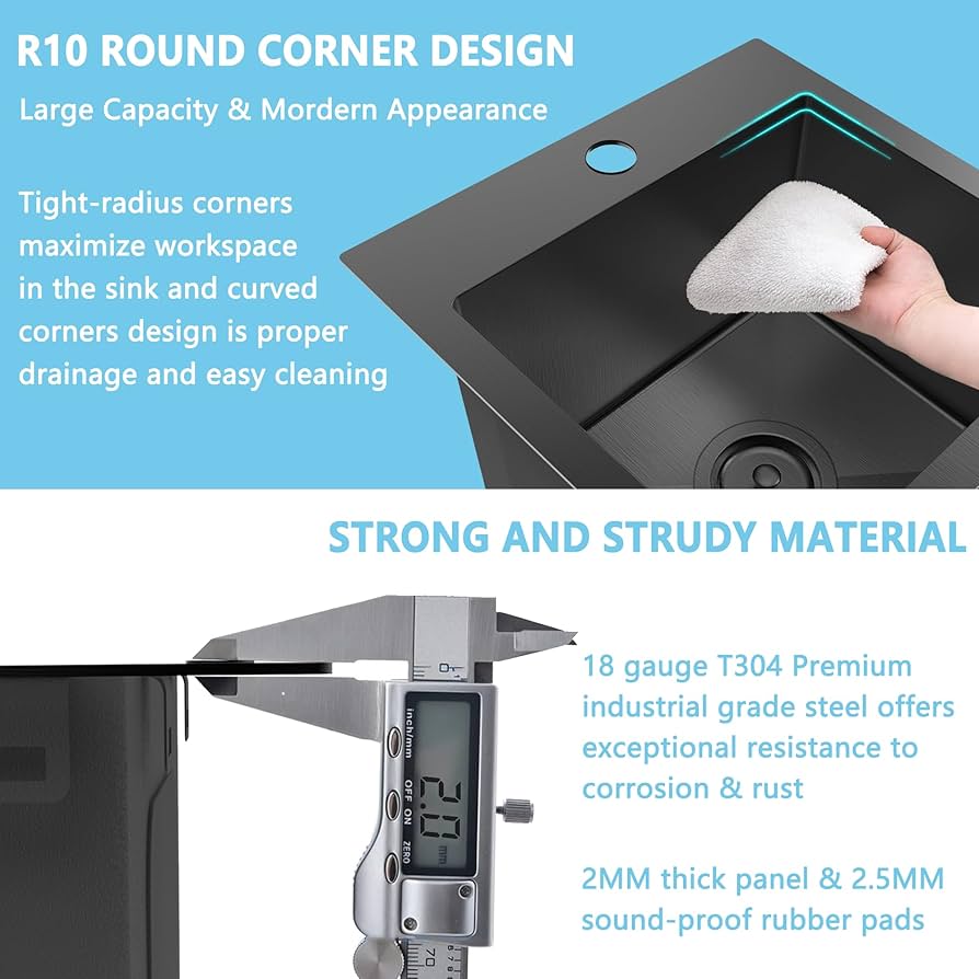 15x15 inch Drop in Bar Sink Black, Gunmetal Black Bar Sink 18