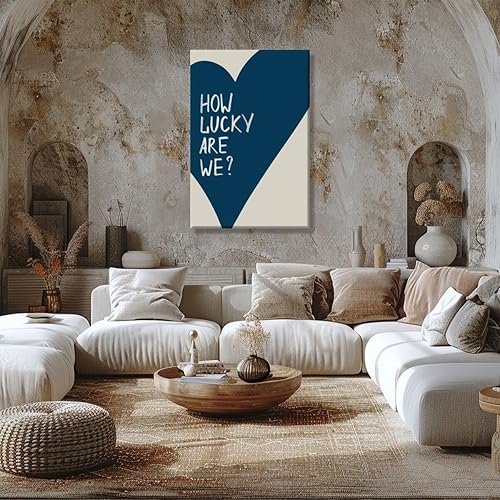 Miniatura 5 de Póster artístico de pared con texto en inglés How Lucky Are Wos, arte de corazón azul marino, retro, moderno, estética, decoración de dormitorio,