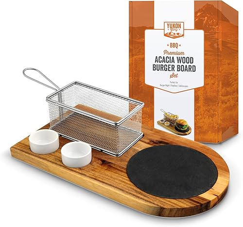 Miniatura 8 de Yukon Glory Juego de servir hamburguesas, perfecto para amantes de la comida y los amantes de las hamburguesas, incluye tabla de madera de acacia