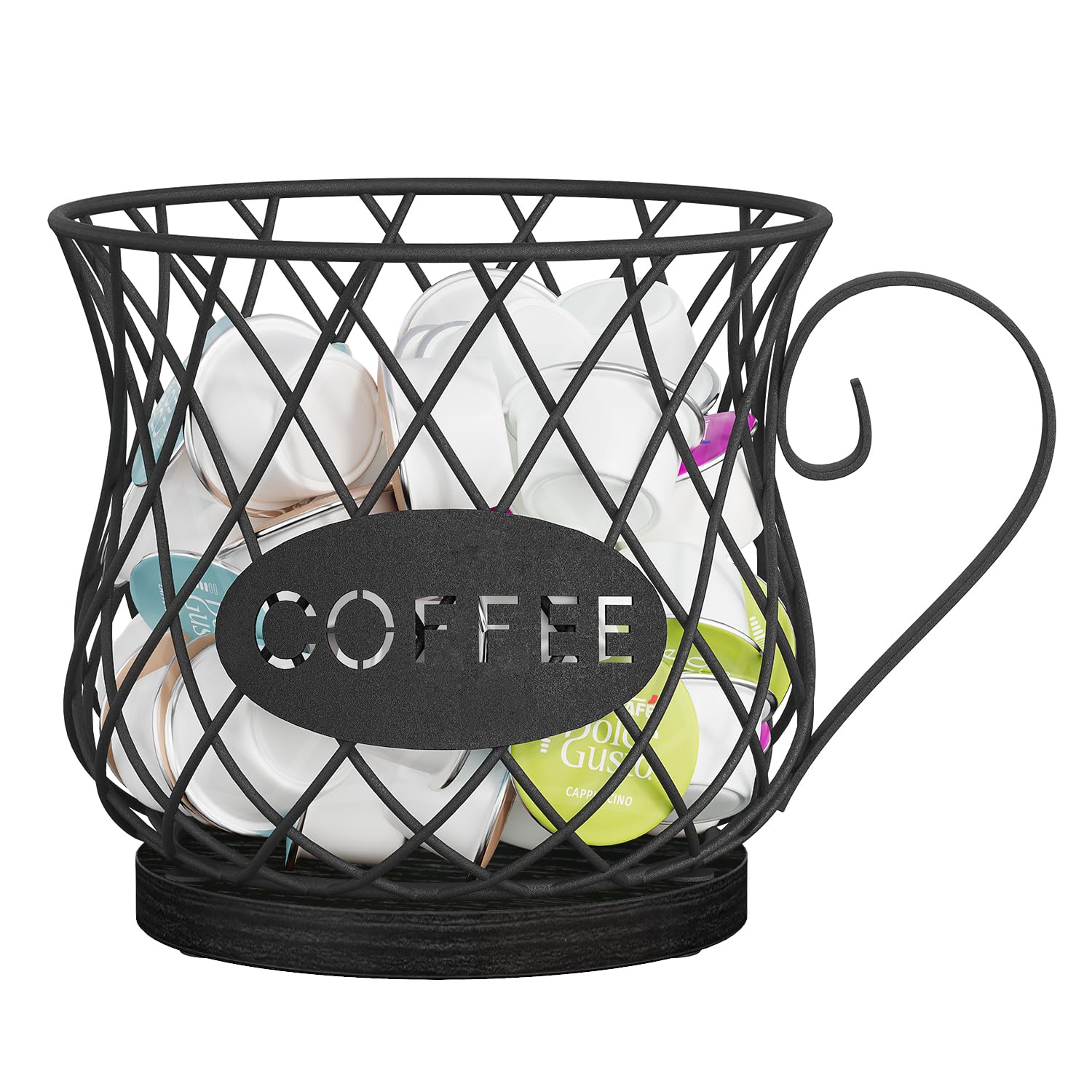 YINMIT K Cup Holder Organizer, Sturdy Coffee Pod Holder Organizer, 35 Kcup Large Capacity Storage Basket for Kitchen Counter and Office Desktop (Black-Circular with Handle)
