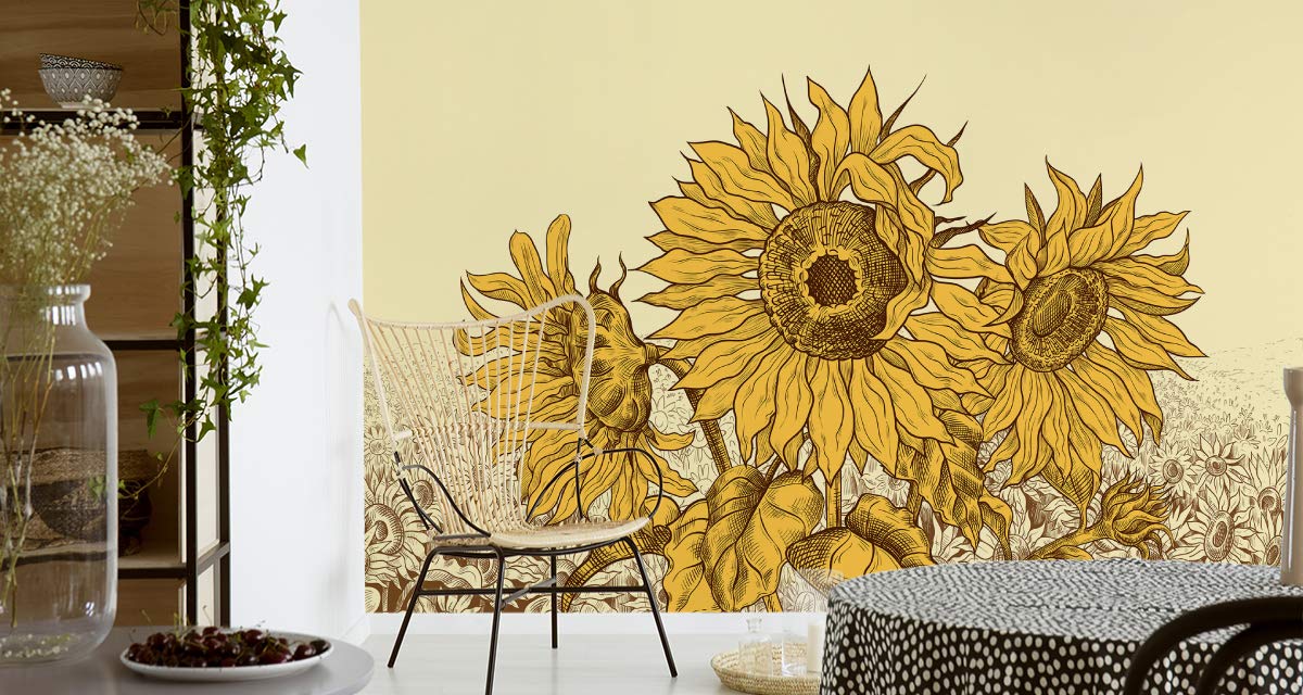 Tapisserie Murale Tournesols - Style Gobelin, Décoration Murale, Motif Tournesols
