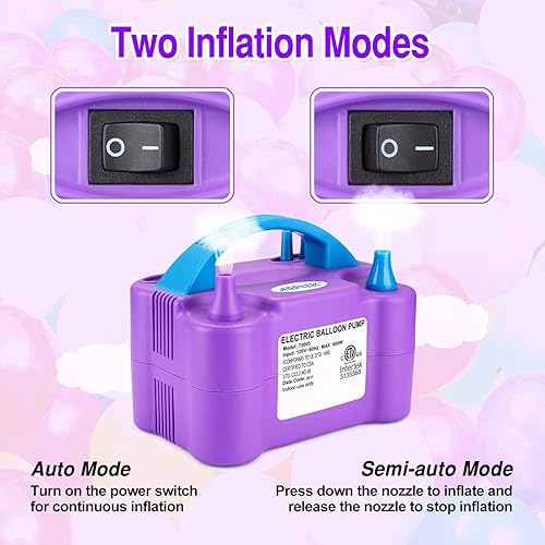Miniatura 3 de AGPTEK Electric Air Balloon Pump, 110V 600W Rose Red Portable Dual Nozzle InflatorBlower for Party Decoration