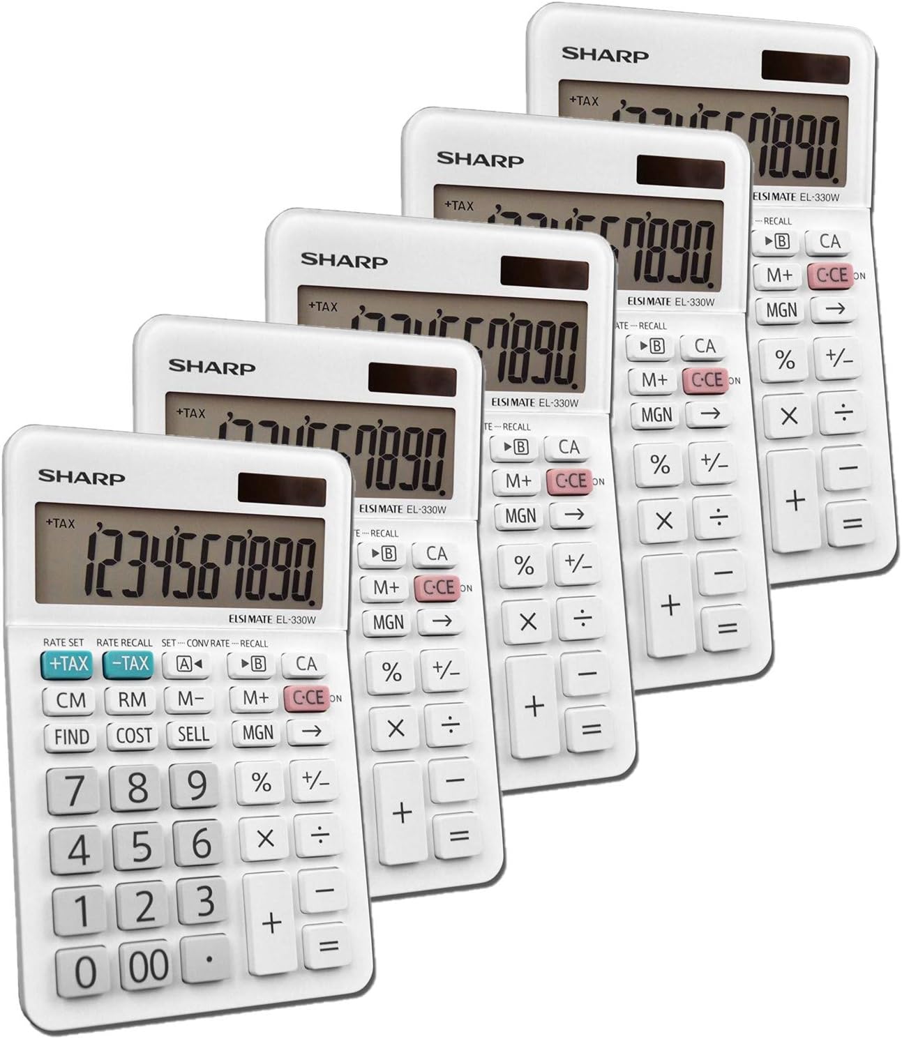 EL-330WB Standard Function Basic Desktop Calculator, Large Display, for Home and Office, Dual Power, Solar and Battery 5 Pack5