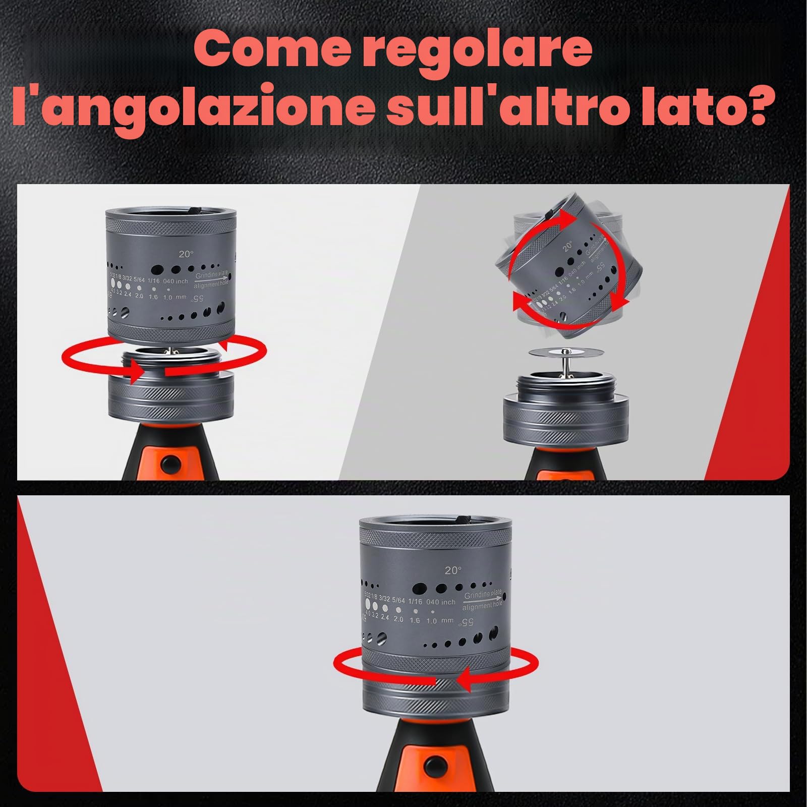 Batteria al Tungsteno Elettrodi TIG Grinder 12V Tungsteno Grinder, 6 Dimensioni 8 Angoli, con 10 Titanio Rivestito Diamante Mole e 3 Mandrini CNC, Multi-angolo e Offset (con Batteria e Caricabatterie)