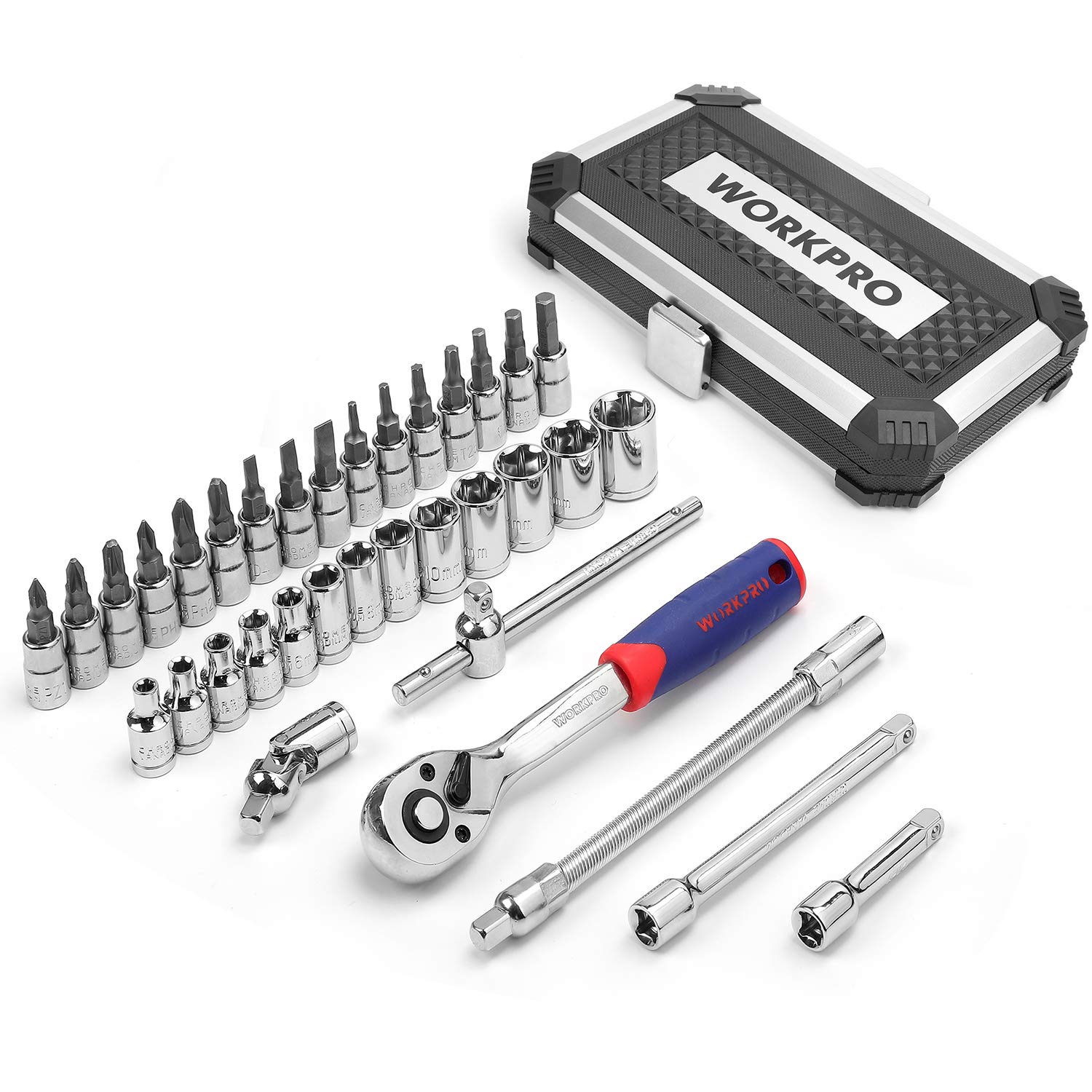 Set Chiavi A Bussola WORKPRO 172 Pezzi - 1/4, 3/8, 1/2, Cricchetto 72 Denti Per Meccanica E Fai Da Te - Foto 2