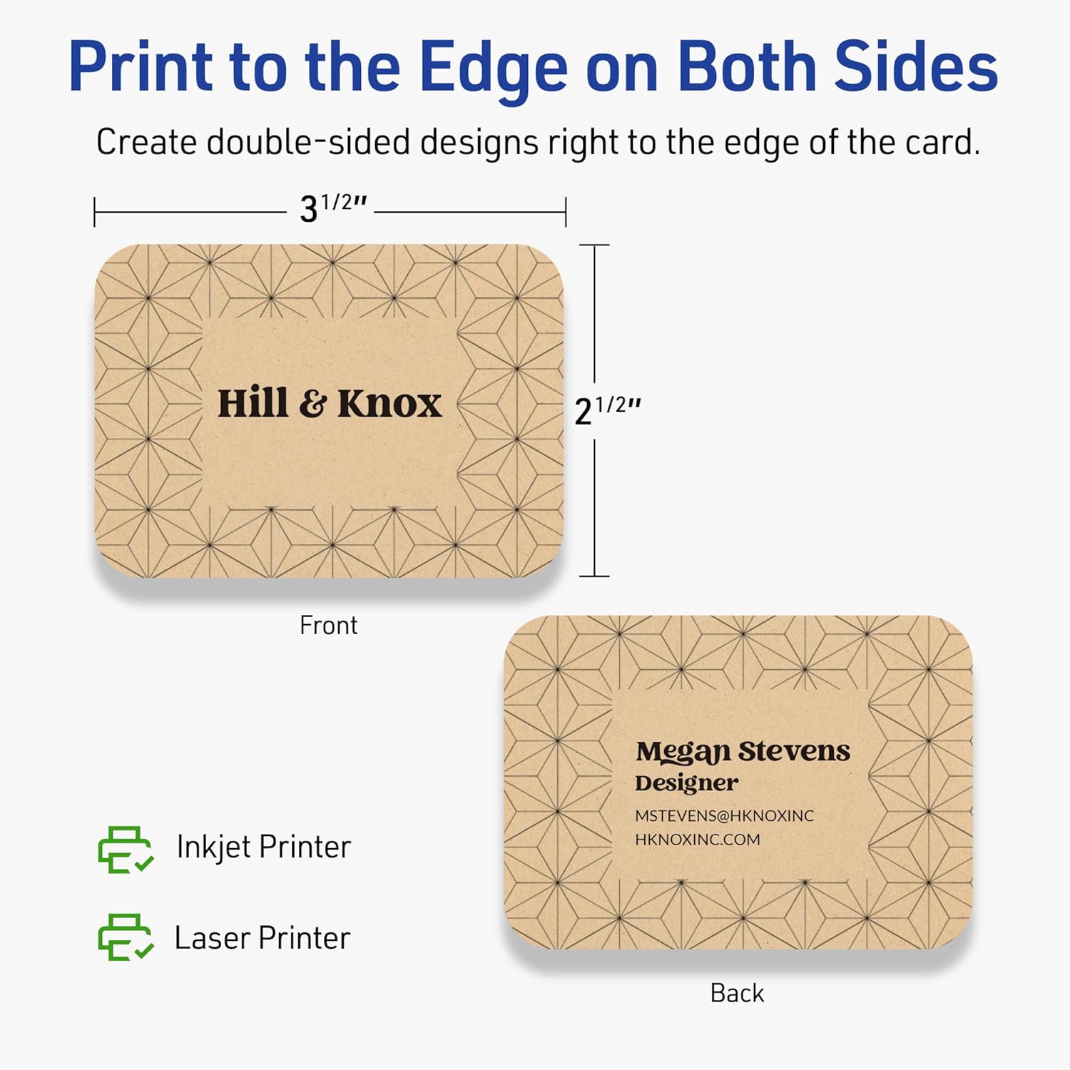Avery Printable Rectangle Rounded Corner Business Cards, Sure Feed Technology, 2-1/2" x 3-1/2", Kraft Brown Cardstock, Print-To-The-Edge, Laser/Inkjet Printable, 300 Total