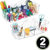 Vista 2 de mDesign Organizador de plástico dividido para arte y manualidades, con asa para oficina en casa y sala de estar, capacidad para lápices, crayones