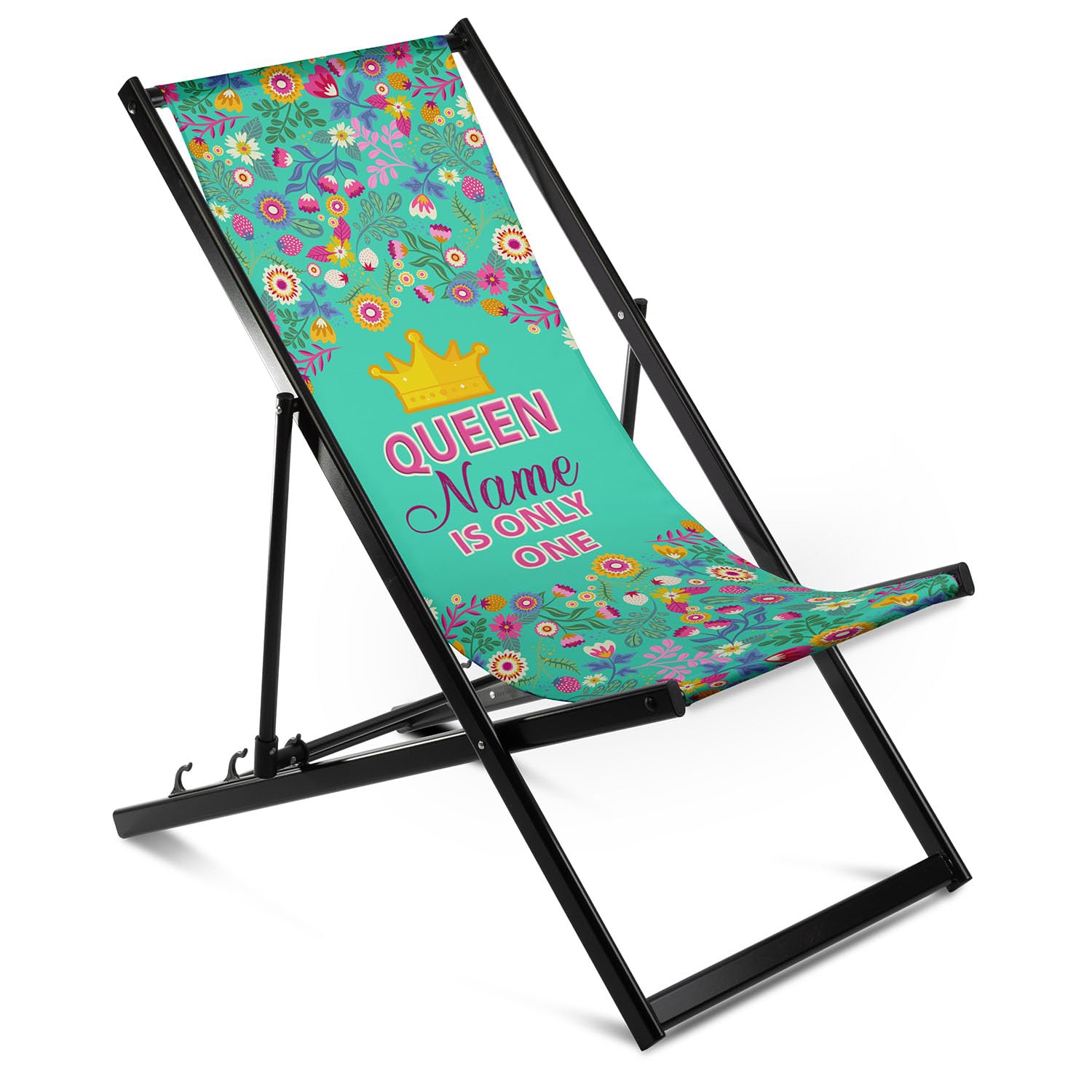 Ferocity Tumbona plegable de aluminio sin reposabrazos, tamaño único, plegable, con funda de cambio, diseño de reina [119]