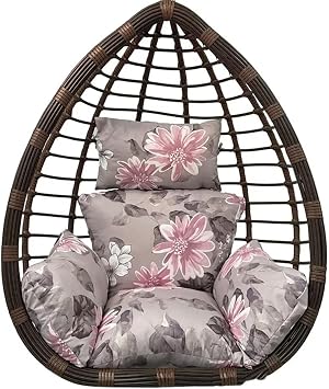 Washable Hanging Egg Chair Cushion Floral Detachable Swing Egg Chair Cushion with Headrest Pillow, Foldable Wicker Egg Chair Cushion,47"*45"