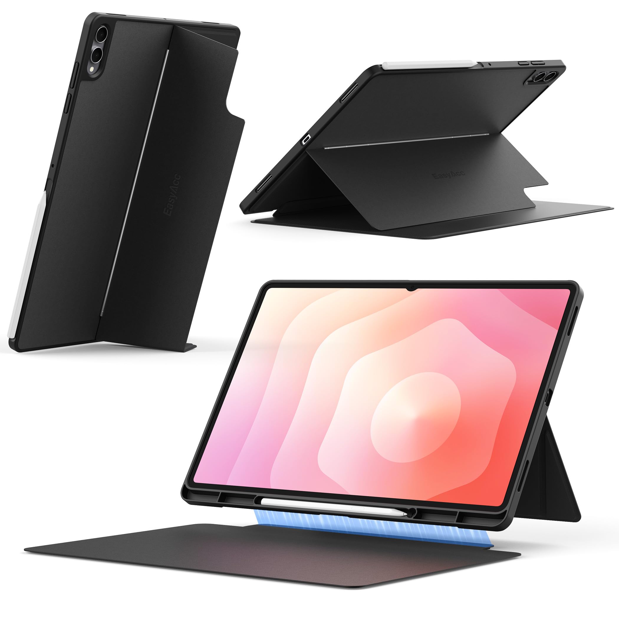 CACOE - Carcasa para Samsung Galaxy Tab S11 Ultra 14.6" 2025 con puerta S Pen, placa frontal extraíble, multiángulo, color negro