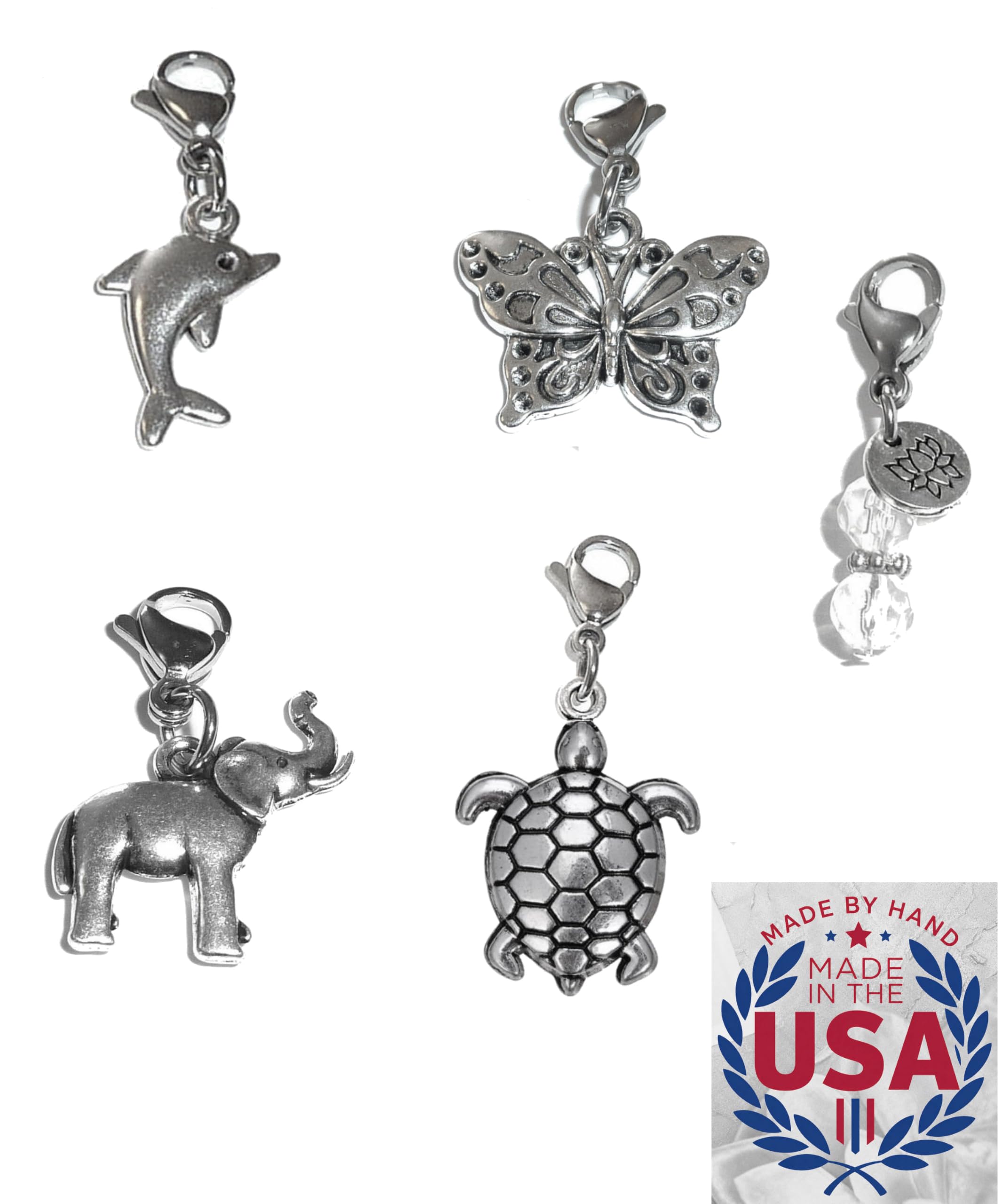 Hidden Hollow Beads 4 Clip On Charms for Purse, Handbag, Keychain, Zipper Pull, Backpack, Jewelry Accessory, USA