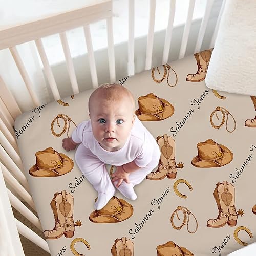 Sábanas personalizadas para cuna de bebé de vaquero occidental con nombre, sábanas personalizadas para colchón de cuna para bebés niños y niñas,