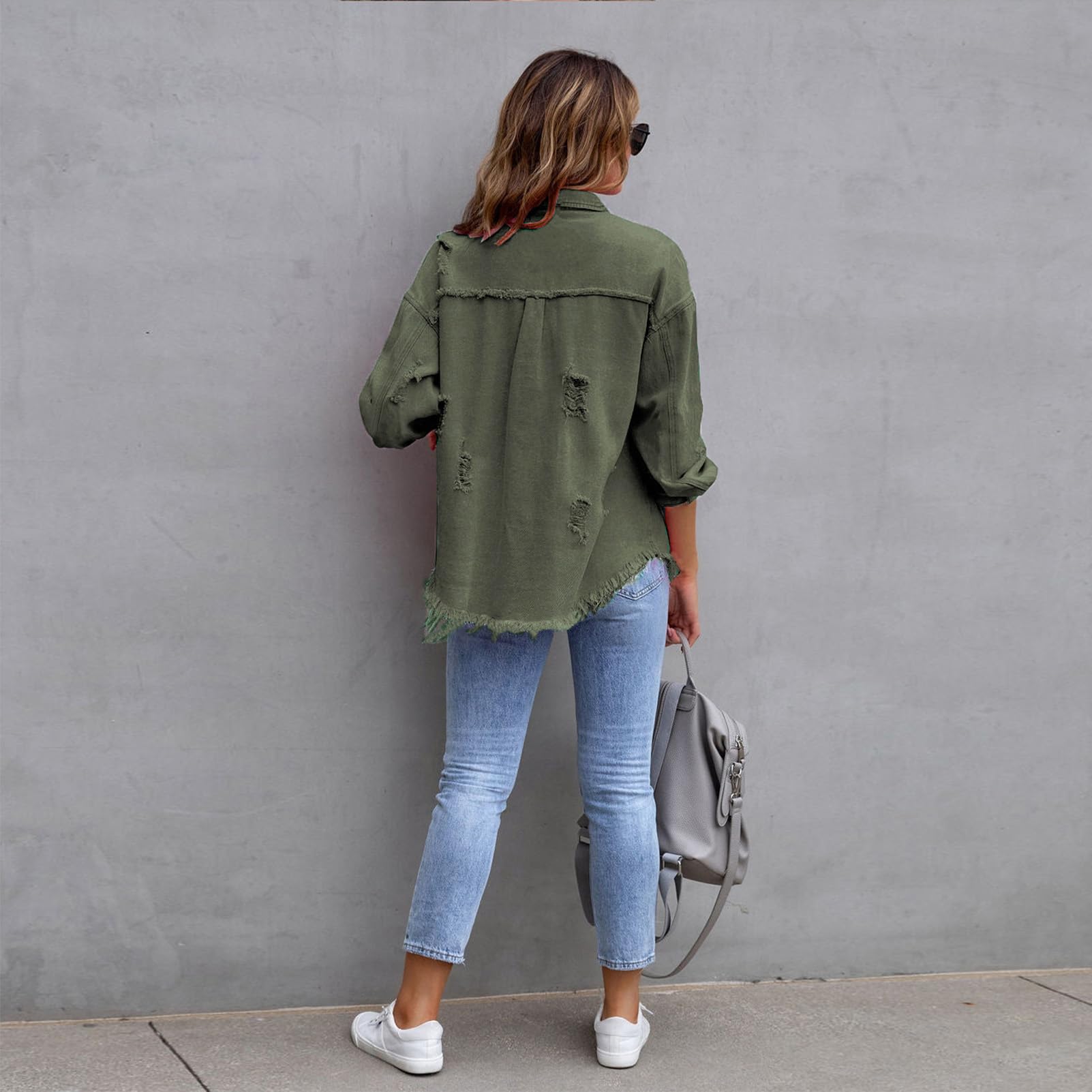 amropi Chaqueta Vaquera Mujer Blusa Ligero Bolsillos Botones Jean Jacket