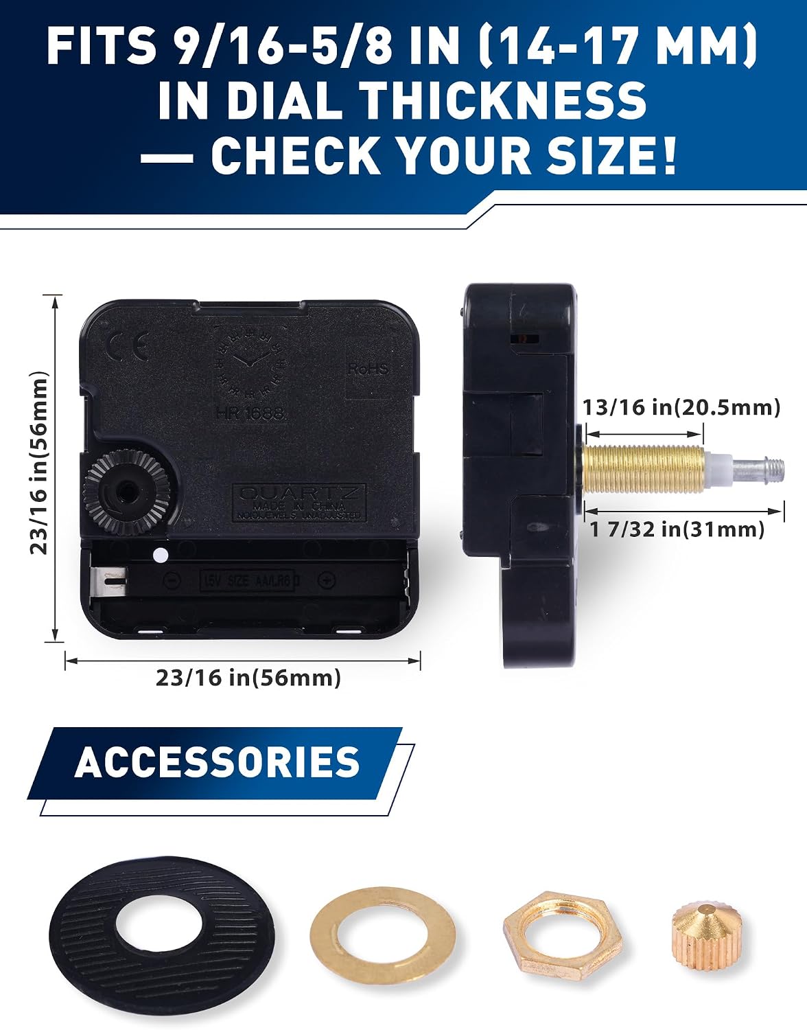 High Torque Clock Movement Kit, Extended Shaft for 24 to 28 Wall Clocks | Quartz Ticking Motor (Non-Silent) with 12-Inch Black Hands, No Second Hand, Replacement & DIY Repair Parts, Battery Powered