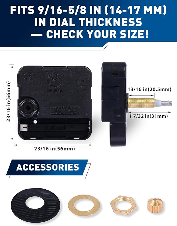 High Torque Clock Movement Kit, Extended Shaft for 24 to 28 Wall Clocks