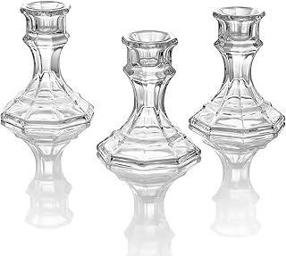 (12 Pack) Clear Glass Candlestick Holders, Taper Candle Stick Holders Set for Wedding & Home Decor - CH06