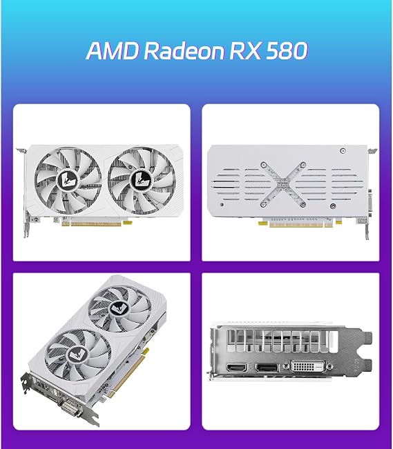 MOUGOL AMD Radeon RX 580 8GB GDDR5 Gaming Graphics Card, HDMI/DP/DVI Port | 256-Bit PCIe 3.0 x16 GPU, Dual Fan Cooling Video Card for PC Gaming, High Performance Desktop Computer, Support Win11/10/7