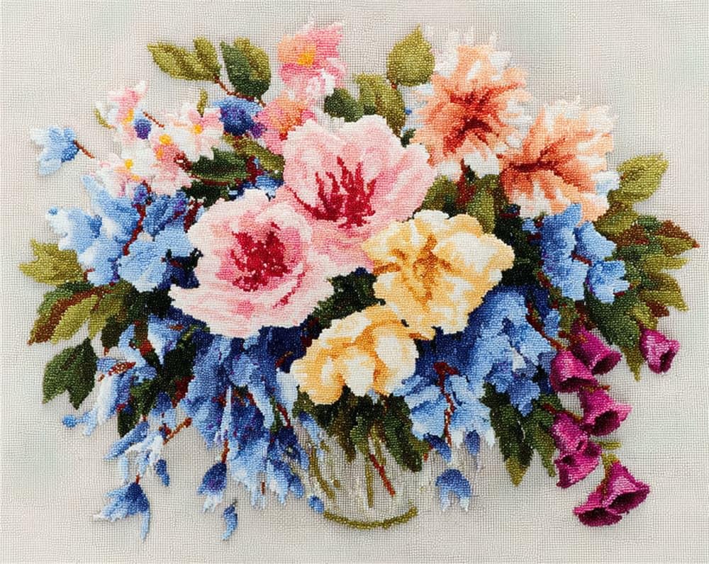 Kitquiver Rug Kits for Adults Latch Hook Pre Printed Bouquet with Bells DIY Crochet Yarn Embroidery Handmade Needlework with Printed Canvas for Home Decoration 15X20In
