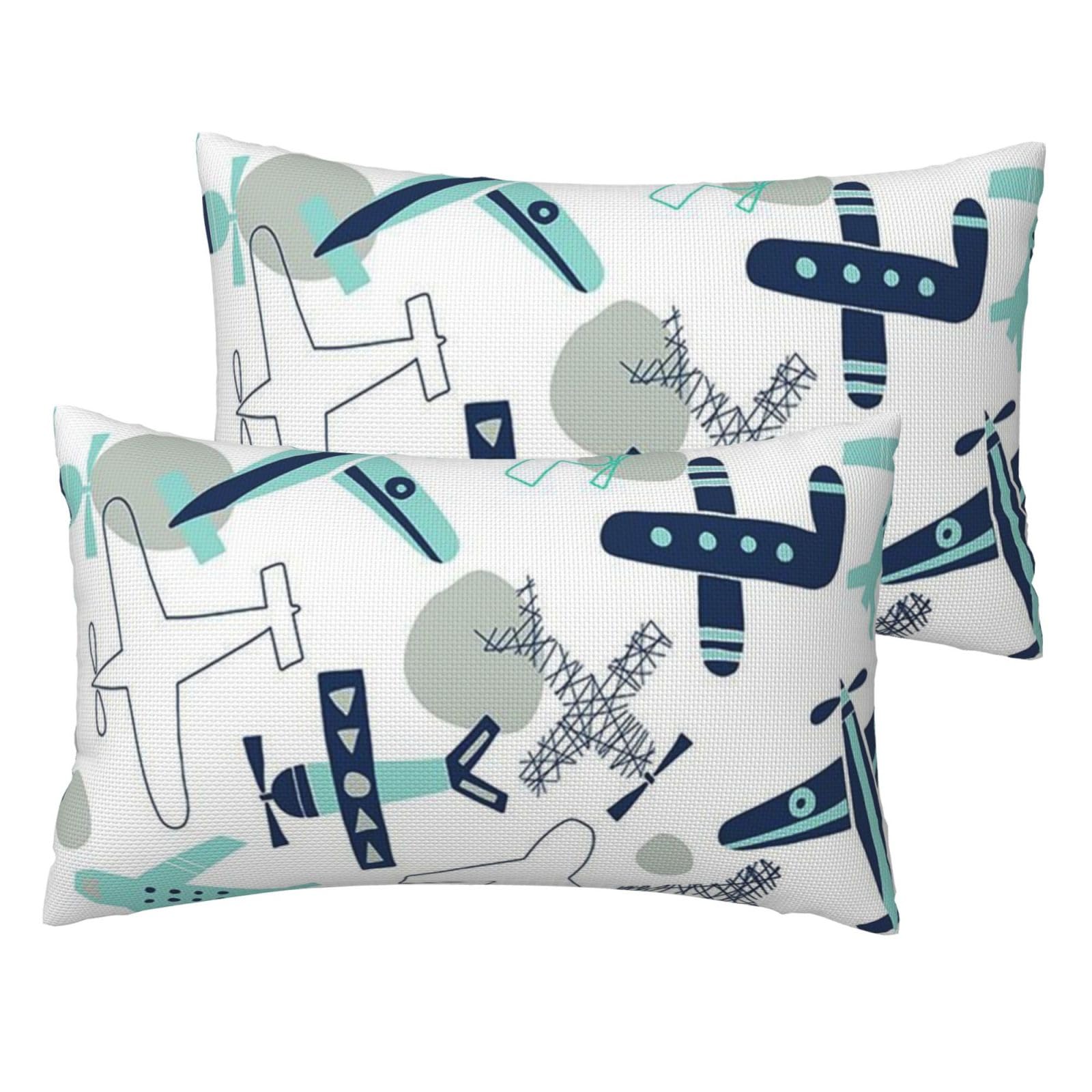Taies d'oreiller en imitation lin imprimé avion lavable pour lit sans pli