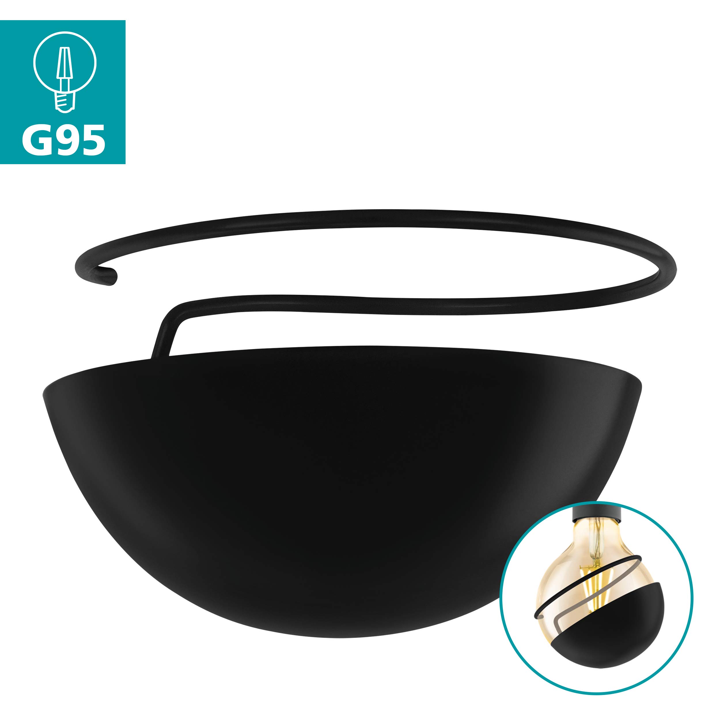 EGLO Decorative Anti-Glare Accessory for G95 Bulbs, Snap-on Light Bulbs, Anti-Glare Steel in Black, Matte, Diameter 9.7 cm - Image 2