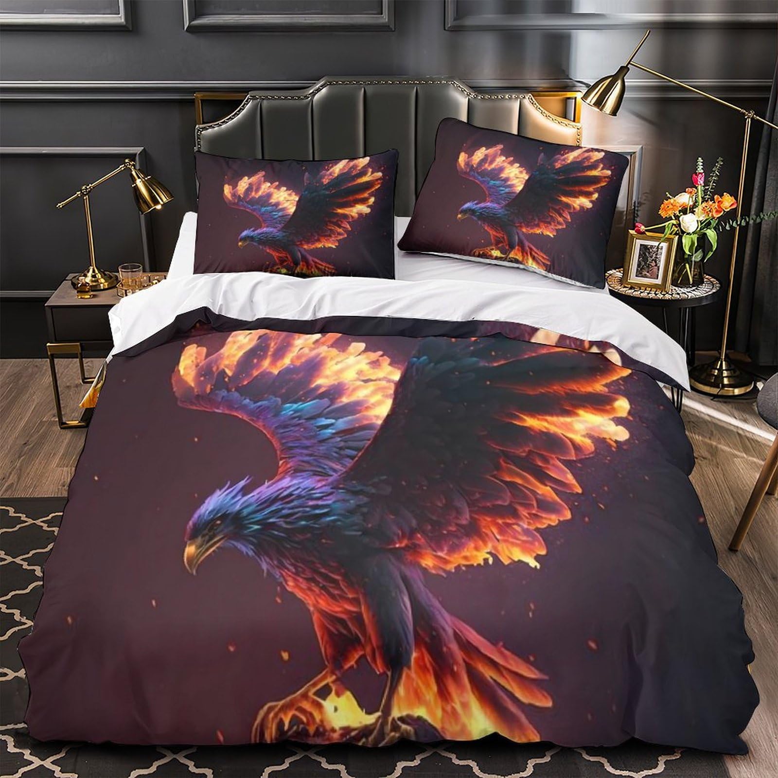 Parure de lit ailes d'oiseau de feu 140x200 microfibre avec housse de couette