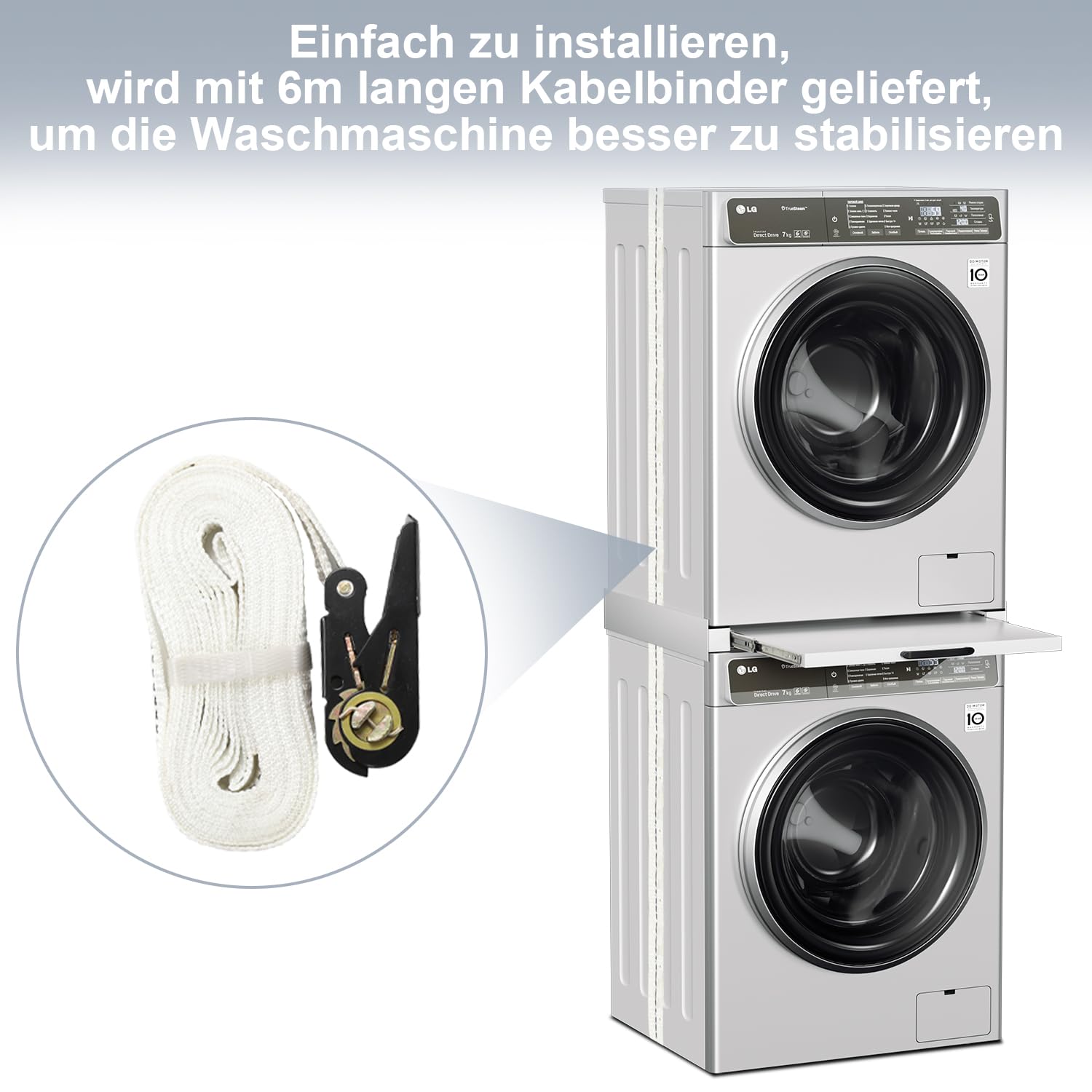 2X Zwischenbaurahmen für Trockner und Waschmaschine, Zwischenbausatz mit Auszug als Ablage für Waschmaschinen und Trockner | Passend für 60x60 cm Geräte