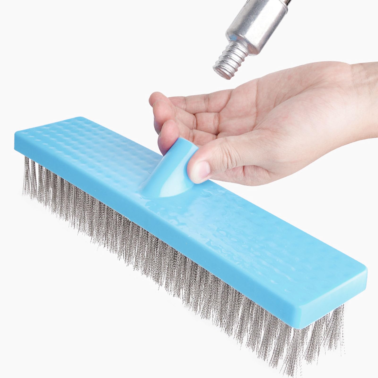 Scopa in Filo di Acciaio Resistente, Manico Telescopico in Acciaio Inossidabile da 30 Cm Spazzola per Pavimenti Esterni con Testina in Metallo per Terrazze, Ponti, Giardini, (160 cm)