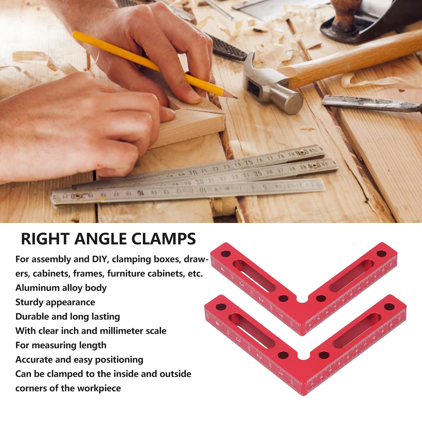 2Pcs Right Angle Positioning Clamp, 90 Degree Square L Shape Ruler Aluminum Alloy, Handy Tool for Woodworking, Clamping Boxes, Cabinets, Frames, DIY Assembly