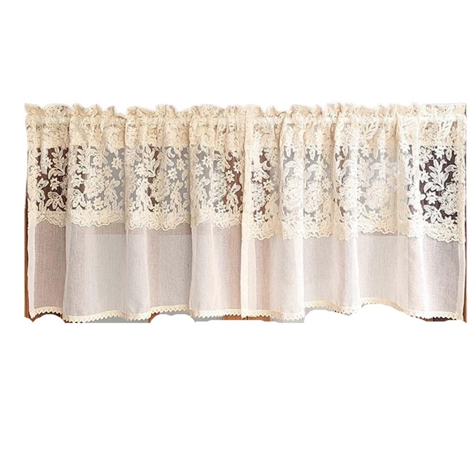 LNNXSZ Short Curtains Romantic Flower Embroidery Short Sheer Curtain Beige Retro Lace For Living Room Bedroom Kitchen Cabinet(W100 x H50cm 1Piece)