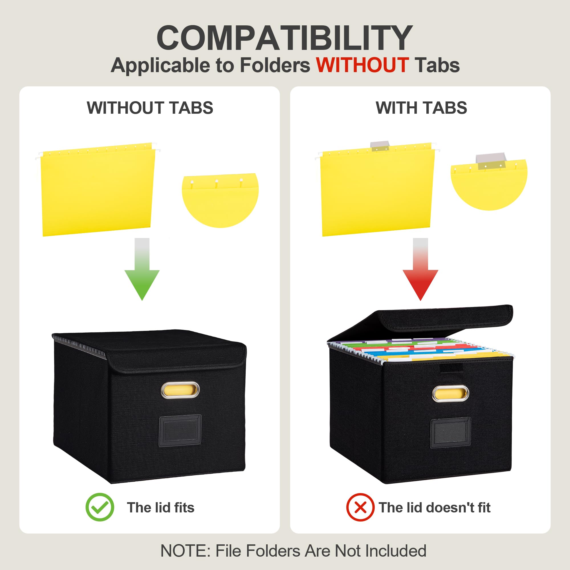 Collapsible File Box with Lid & Plastic Slide - Hanging Document Organizer for Office/Home, 14.96x12.6x10.83 Inch,Black, 1 Pack (No Folders Included)