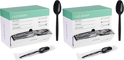 Miniatura 8 de Cucharas de plástico desechables empaquetadas individualmente, color negro, 7 pulgadas, para llevar comercial, masa súper dura, pesada envuelta