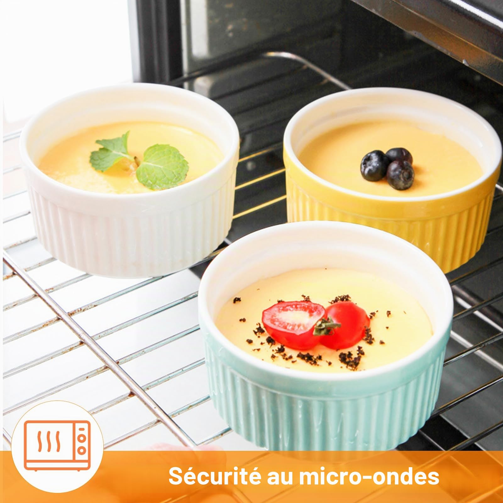 Lot de 12 ramequins à soufflé en céramique - Passent au four - 200 ml - Pour crème brûlée - Mini ramequins en porcelaine multicolore pour desserts, muffins