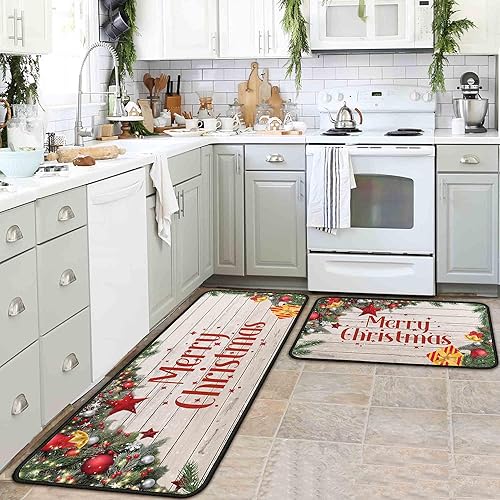 Miniatura 53 de Juego de 2 tapetes de cocina de Navidad, tapete de cocina con respaldo antideslizante, tapete de cocina decorativo lavable para decoración
