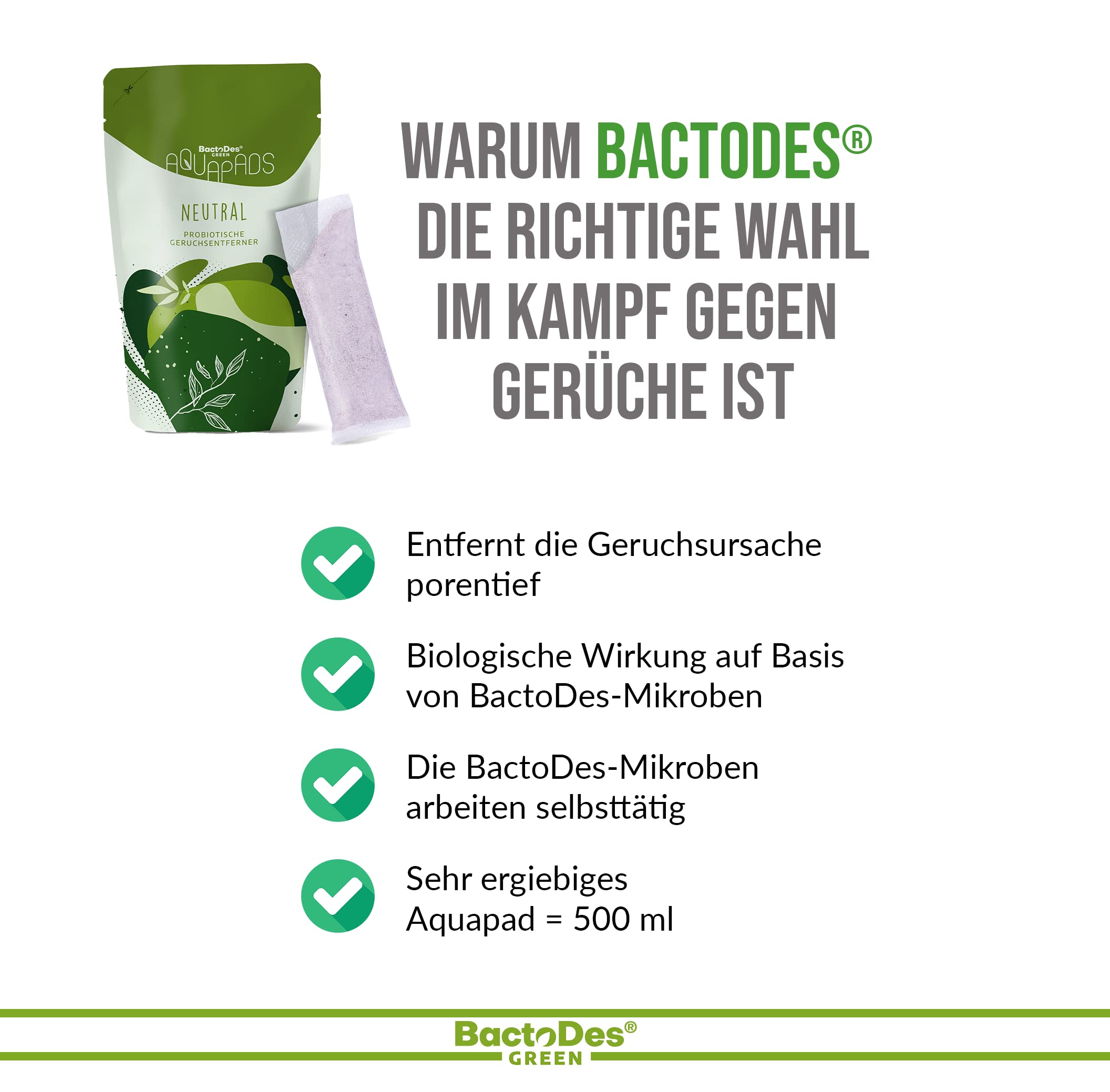 BactoDes Green Aqua Pads, Neutral Geruchsentferner Geruchskiller Lufterfrischer, Pulver Tütchen zum Mischen, 3x 4 Stück