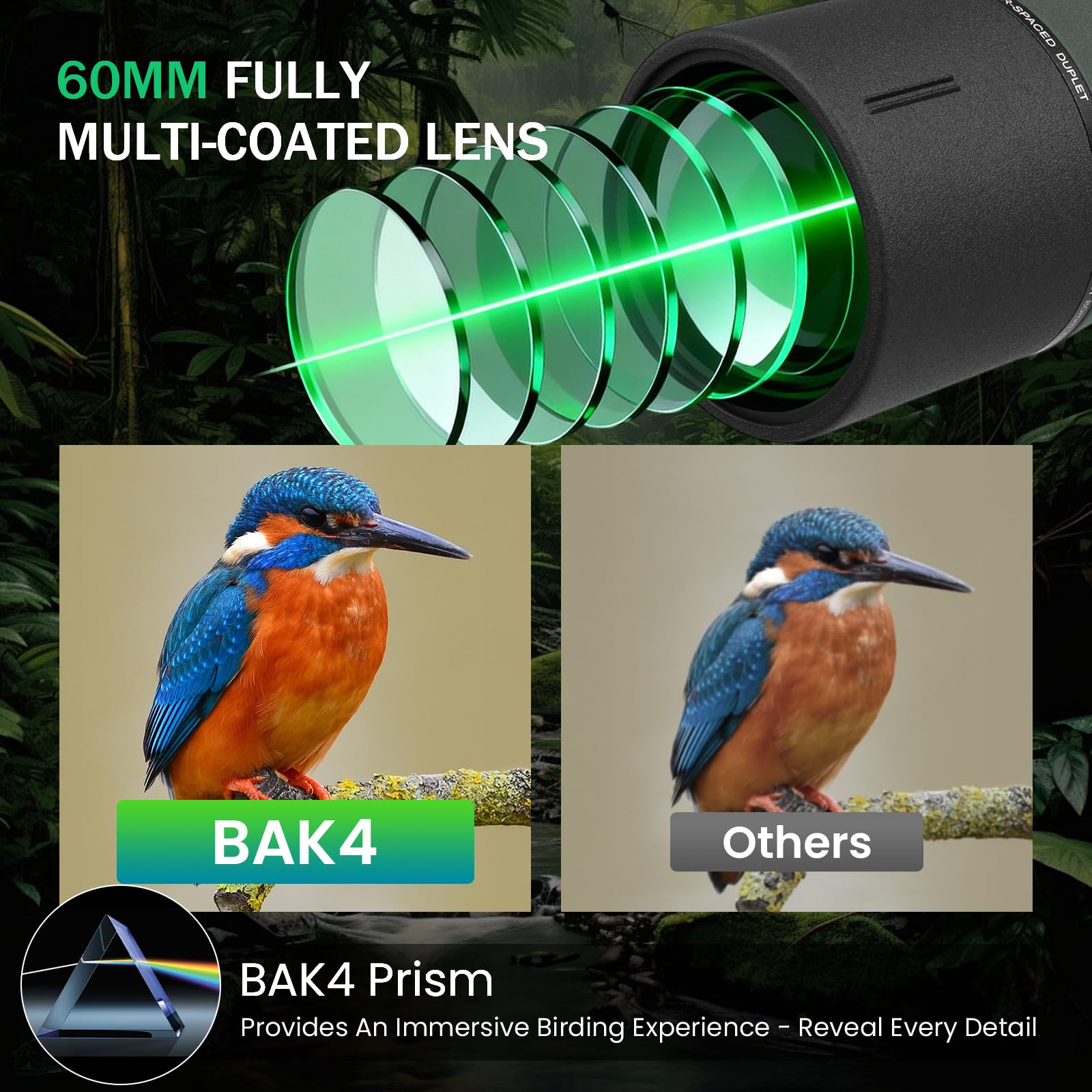 BIBIRE Spektiv 25-75x60 HD mit Stativ, Smartphone-Adapter und Tragetasche für Vogelbeobachtung