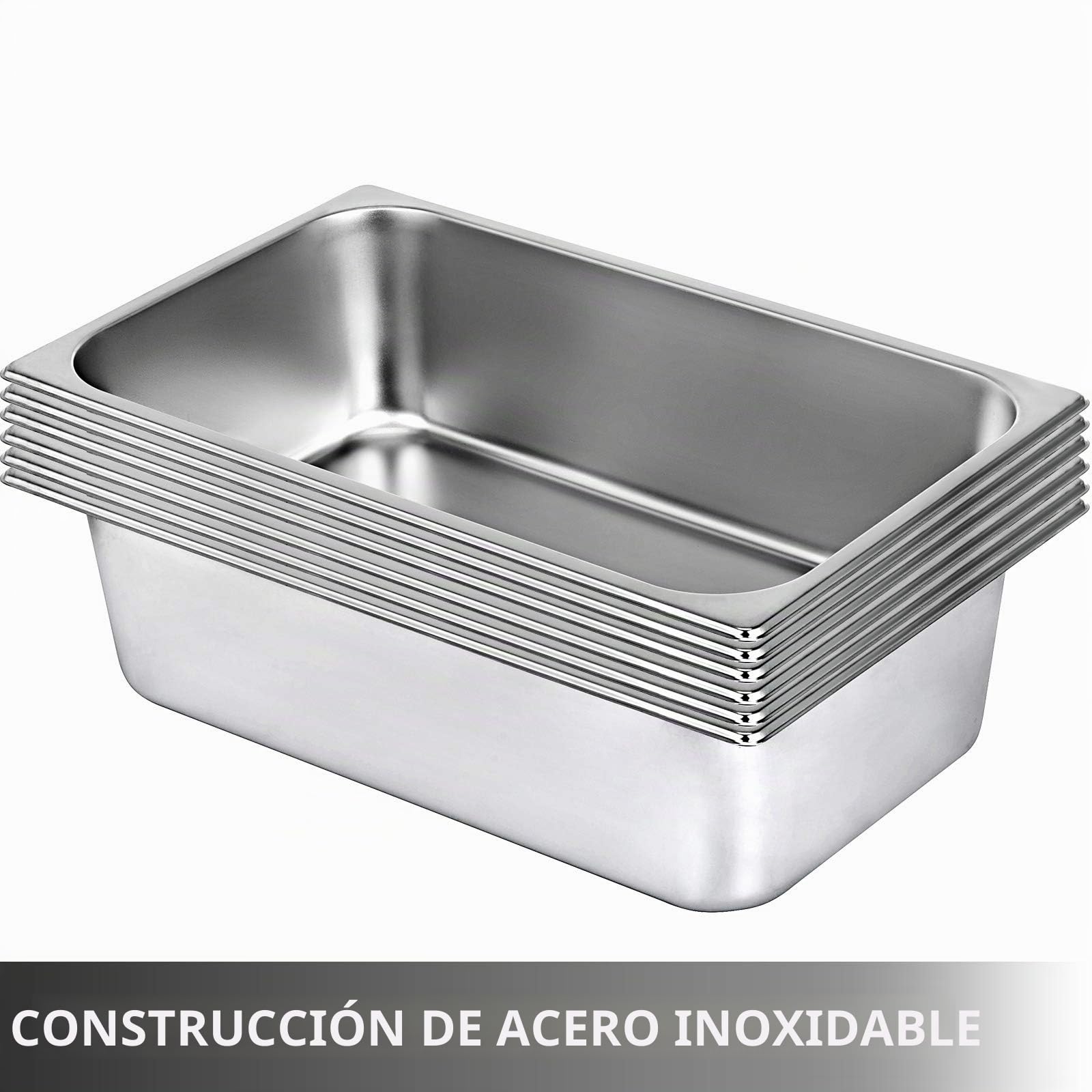 VEVOR Bandeja Rectangular de Acero Inoxidable, 50 x 30 x 15 CM, 6 Unidades Bandeja Honda Rectangular para Servir, Bandeja Profunda para Horno, Bandeja de Acero Inoxidable, Bandeja para Arroz al Vapor