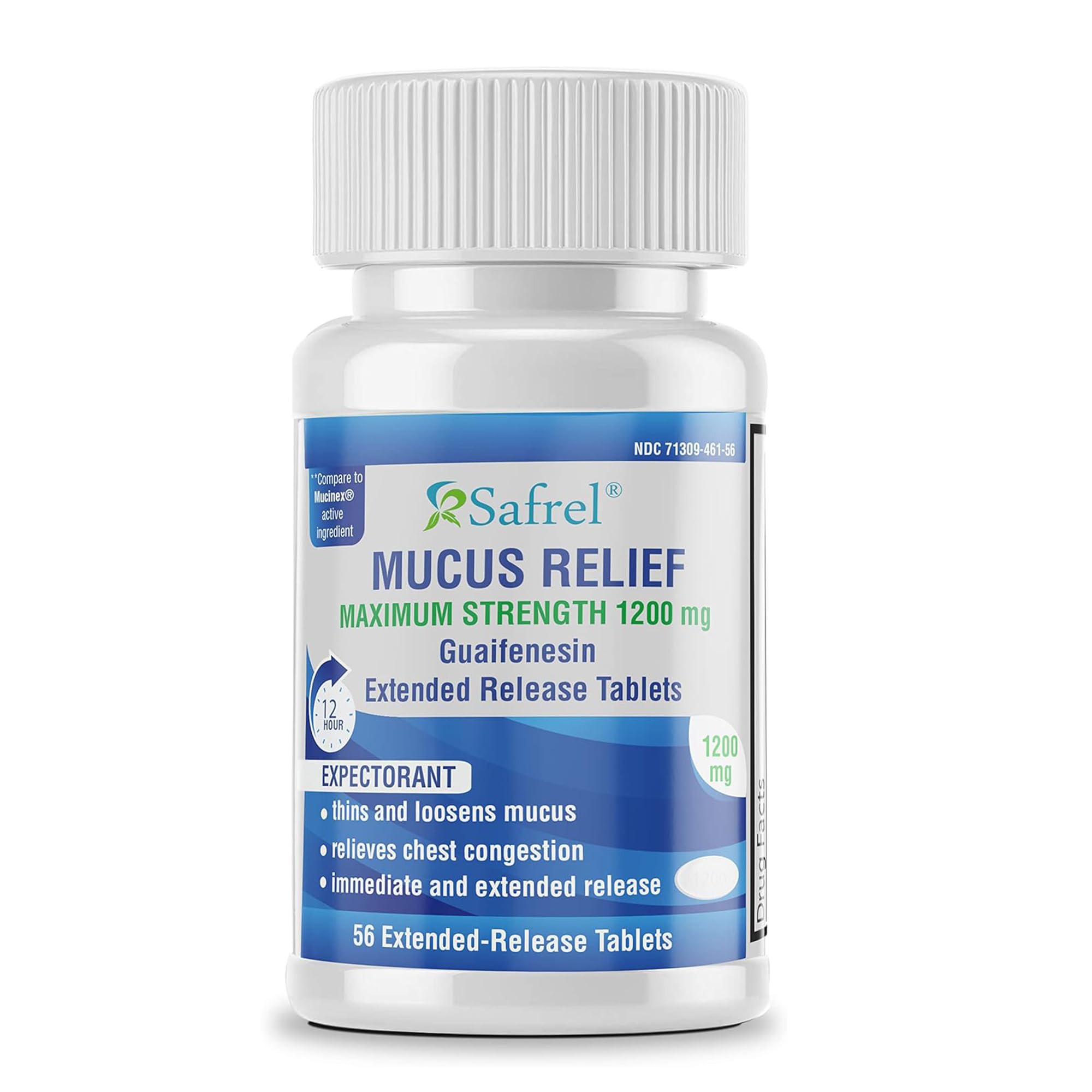 Mucus Relief Guaifenesin 1200mg | 12 Hr Support (56 Count) Extended-Release Tablets | Thins and Loosens Mucus, Relieves Nasal & Chest Congestion | Cough, Cold, Flu Relief | Mucinex Generic