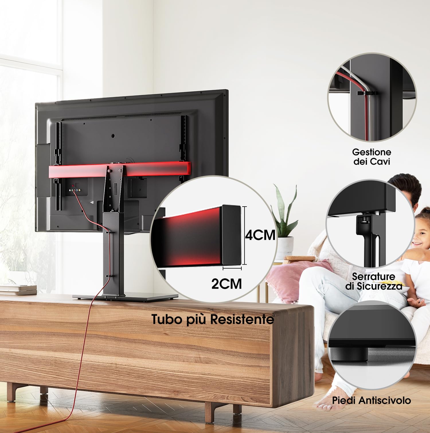AOKCOS Supporto TV da Tavolo Girevole per 32-75 Pollici, Piedistallo TV Universale con Base, Porta TV Altezza Regolabile Max VESA 600x400mm 50KG