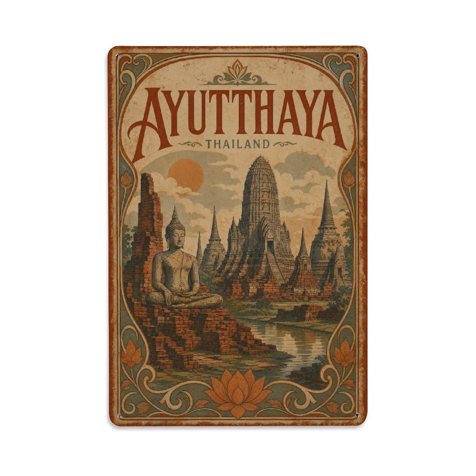Vintage Ayutthaya Thailand Heritage Travel Metal Tin Sign