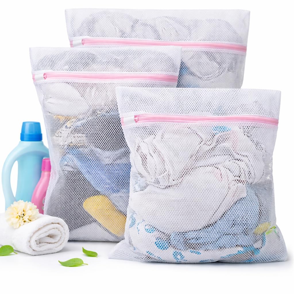 Mesh Laundry Bags for Washing Machine (Pack of 3) – Premium Zip Laundry Wash Bags with Rust-Proof Auto Lock Zipper – Protective Mesh for Delicates, Lingerie, Socks & Shoes-image-34