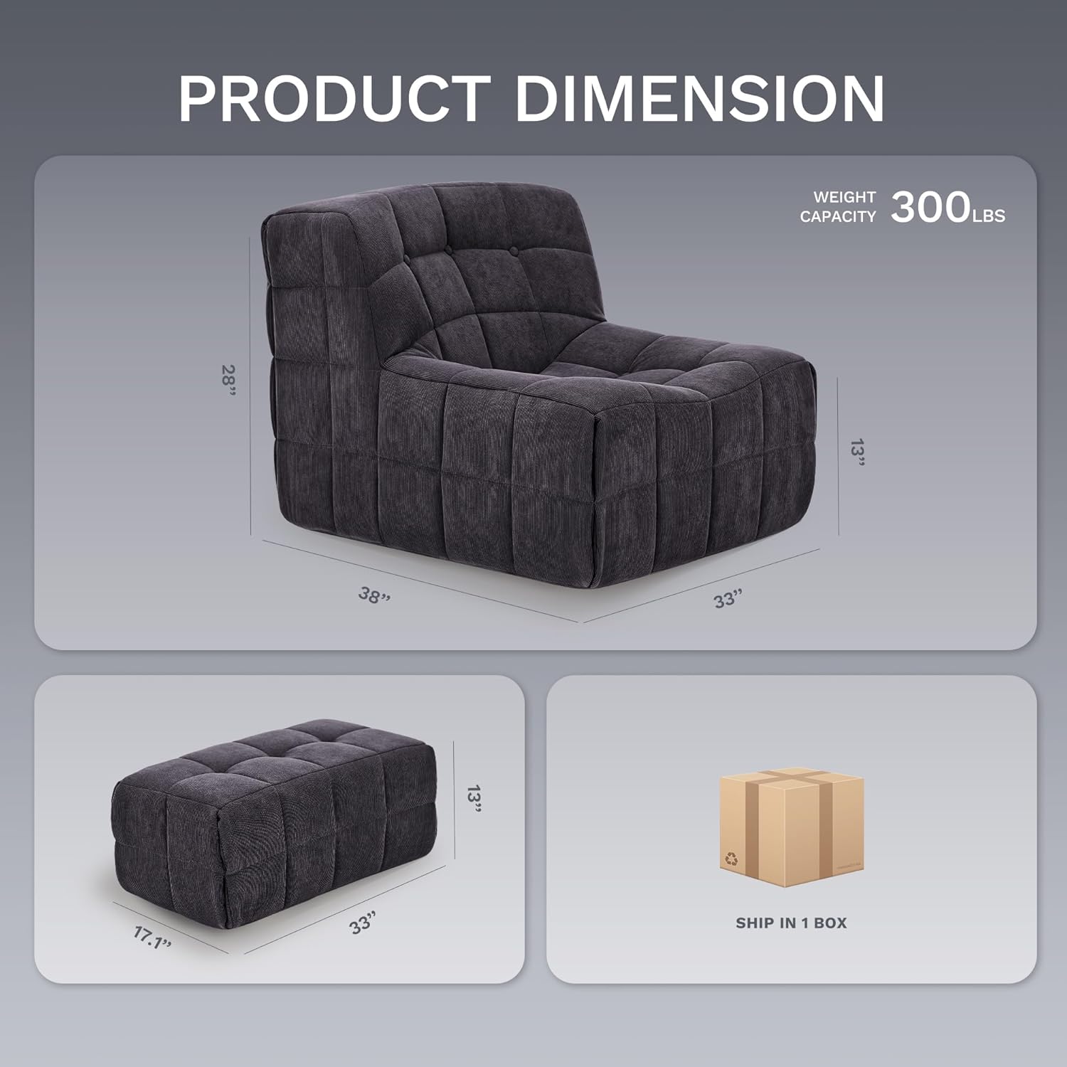 COLAMY Bean Bag Chair with Ottoman for Adults,Lounger Chairs
