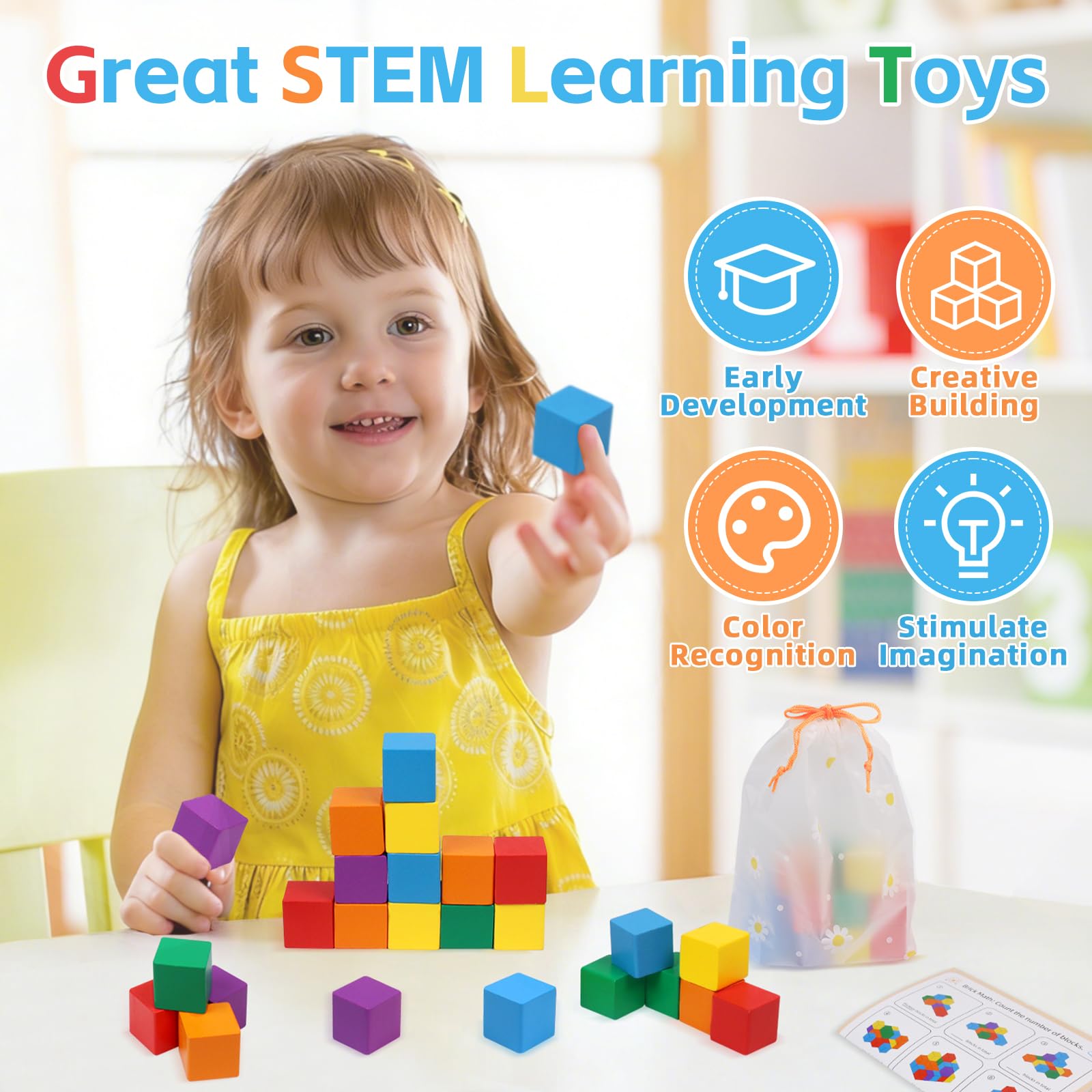 wotoyd Preschool Learning Toys, Wooden Number Blocks Math Games for 1 2 3 Year Olds - Image 2