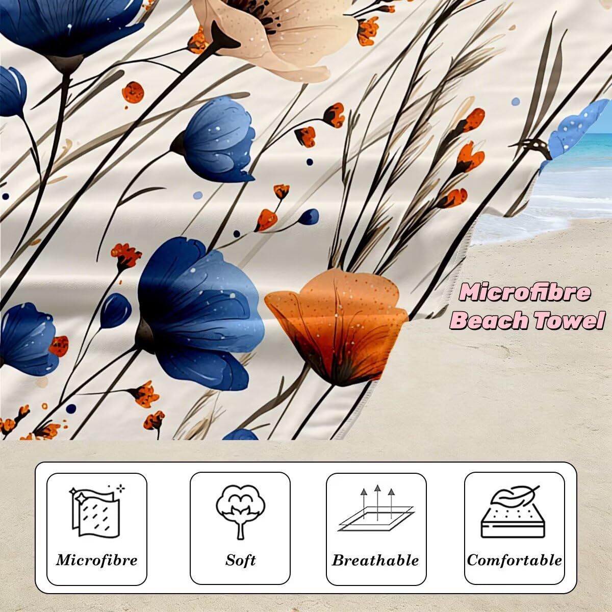 Toalla Playa 80x160 cm, Toalla Gimnasio Microfibra Secado Rapido, Juego de 2 Antiarena Toallas de Playa, Ligera Compacta Toallas Microfibra Grande para Viaje, Regalo Hombre Regalo Mujer (Flor) -4095