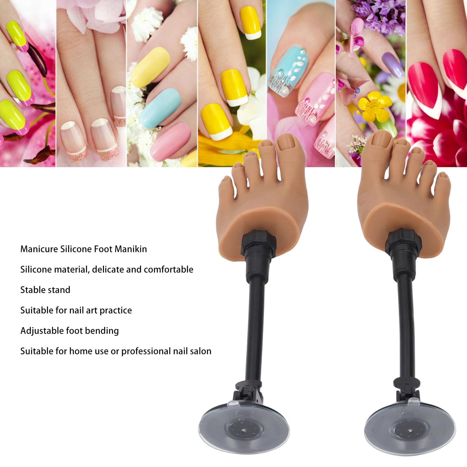 Para Silikonowego Modelu Stopy, Silikonowy Manekin do Manicure ze Stojakiem, Separator Palców, ćwiczący Fałszywy Model Treningowy Stóp do Wyświetlania Porad do Pedicure Paznokci