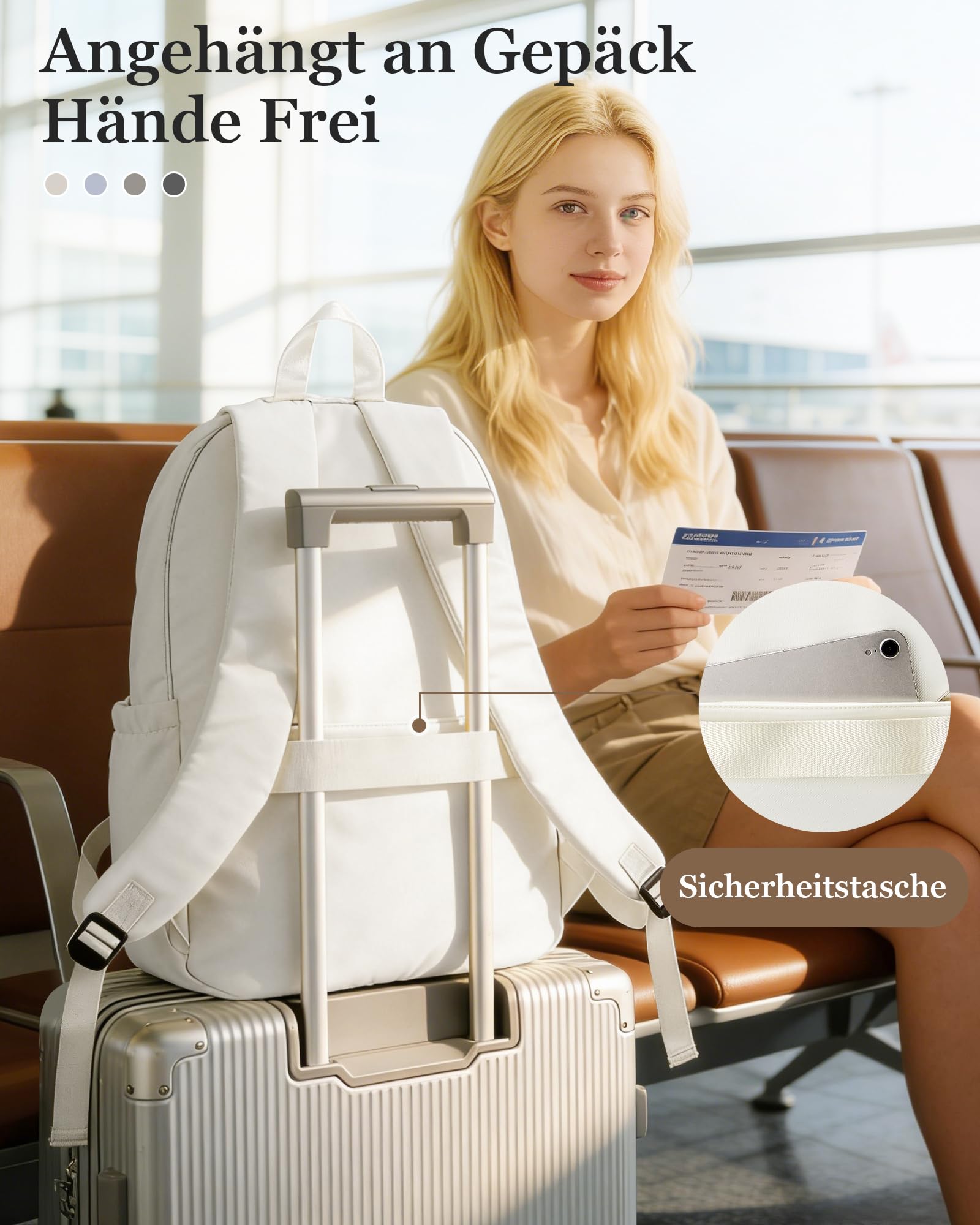 Rucksack Damen Herren, Schulrucksack Groß mit Vielen Fächern, Waterproof Rucksack Leicht für Schule, Schulrucksack Teenager Daypacks Backpack für Jungen Mädchen, Beige