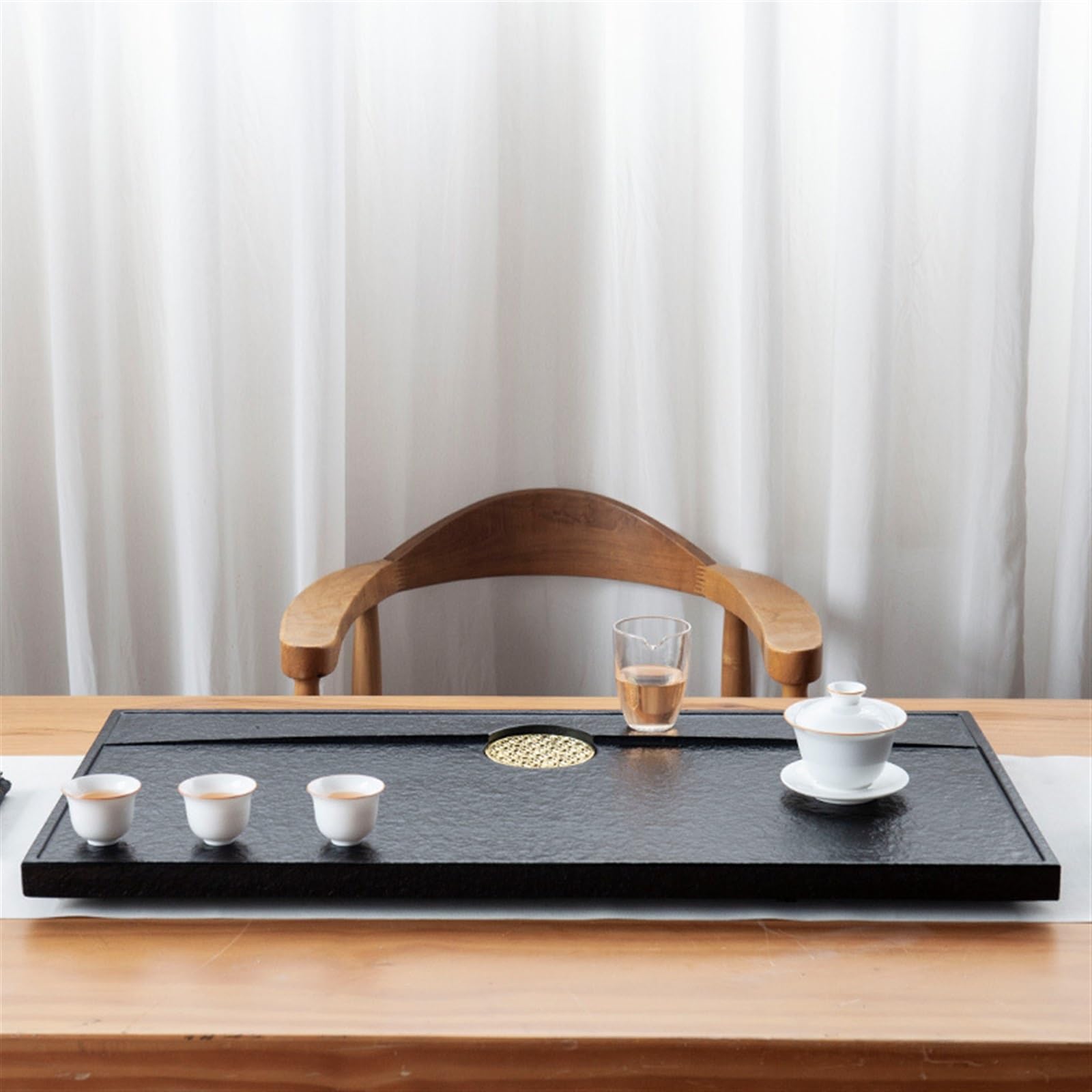 Bandeja de té Sencilla, Juego de té, Bandeja de té de ebonita Natural, Mesa de té de Piedra China Simple para el hogar (70 x 35 x 3 cm)