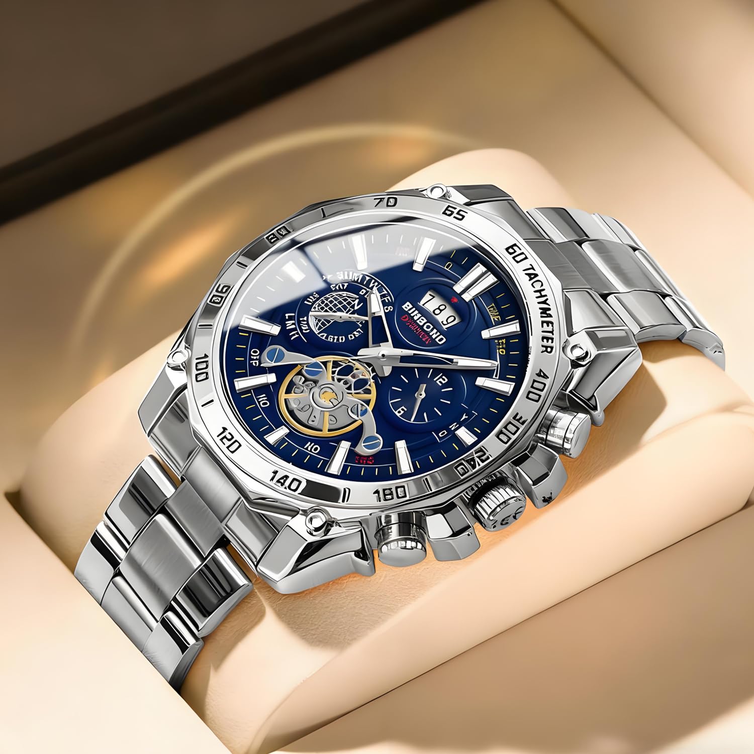Herren-Armbanduhr, 3 Stück, mit Datum, Edelstahl, Quarzuhren, klassisch, Business-Armbanduhr, wasserdicht, leuchtender Kalender, Chronograph, Reloj para Hombr