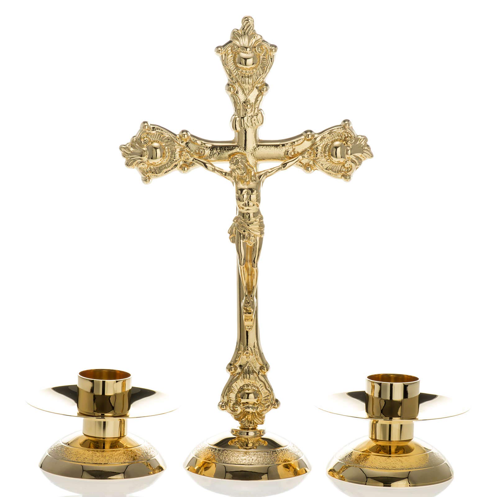 Altar Crucifix with Candle Holders in Brass